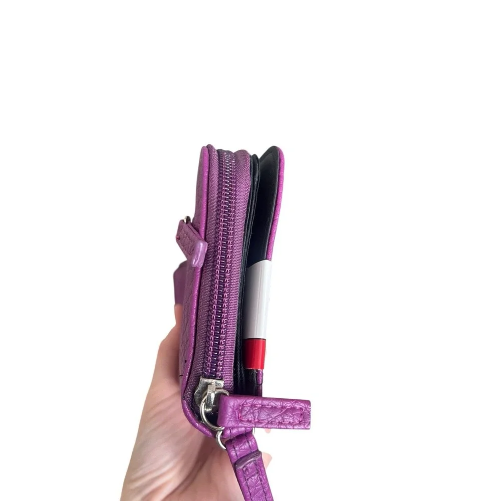 Mundi All In One Magenta Clutch Safe Keeper Zipper Photos Card Slots Wrist Strap
